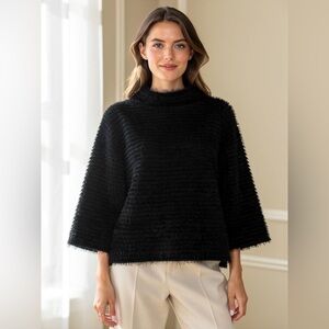 Vince Camuto Black Fuzzy Knit Cropped Sweater Cozy Textured XS